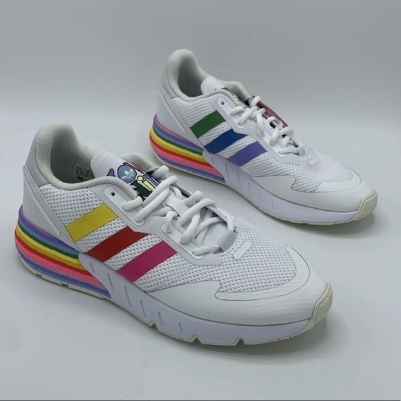 New Adidas Originals ZX 1K Boost Pride Shoes Sneakers (GW2418) - White Size 9 - Picture 3 of 6